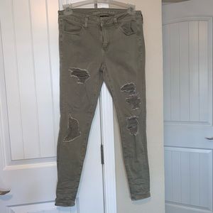 American Eagle Ripped Olive Jegging Cargo Jeans